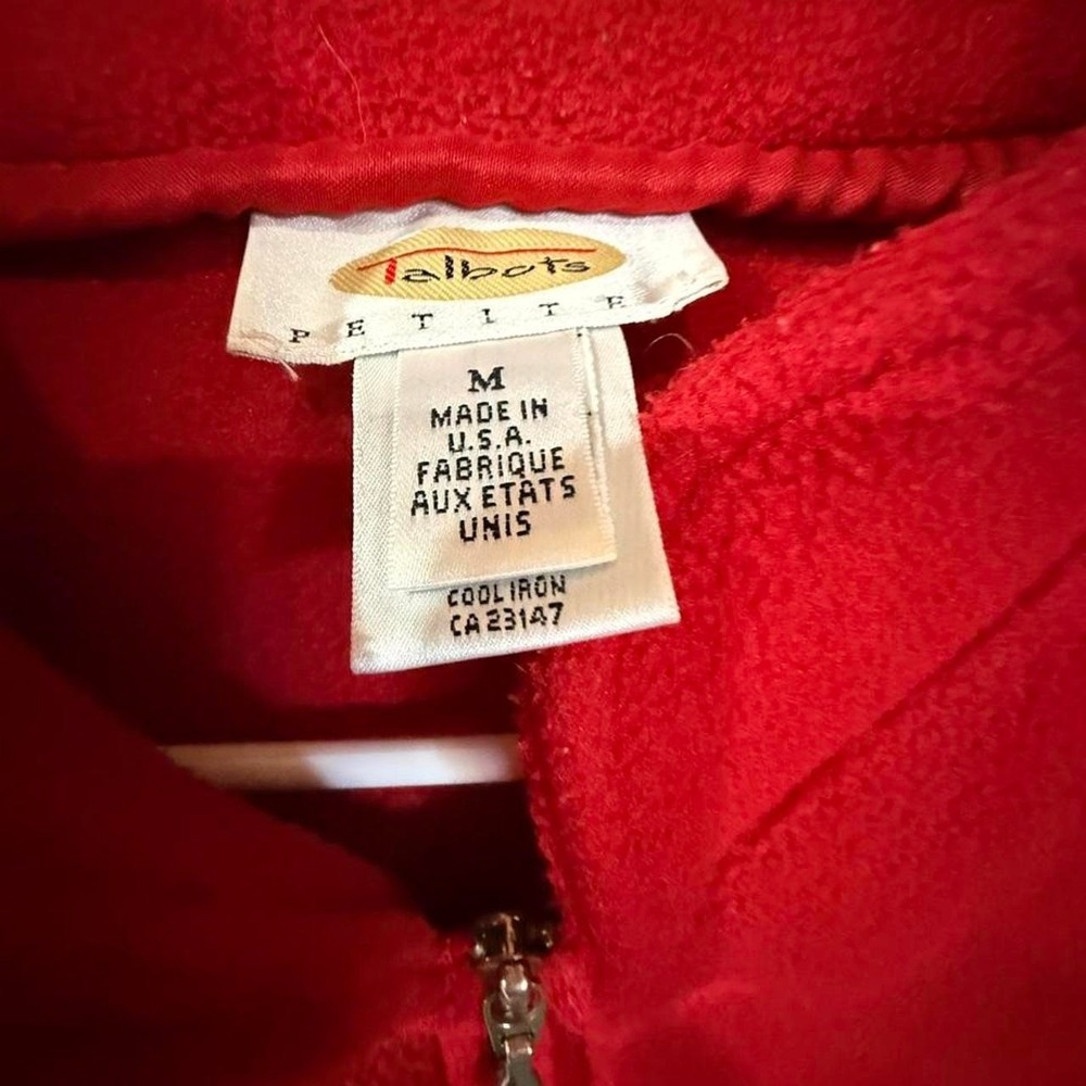 Talbots Petite Womens M Red Fleece Full Zip Vest Mock Neck Vintage USA Made - Picture 2 of 4